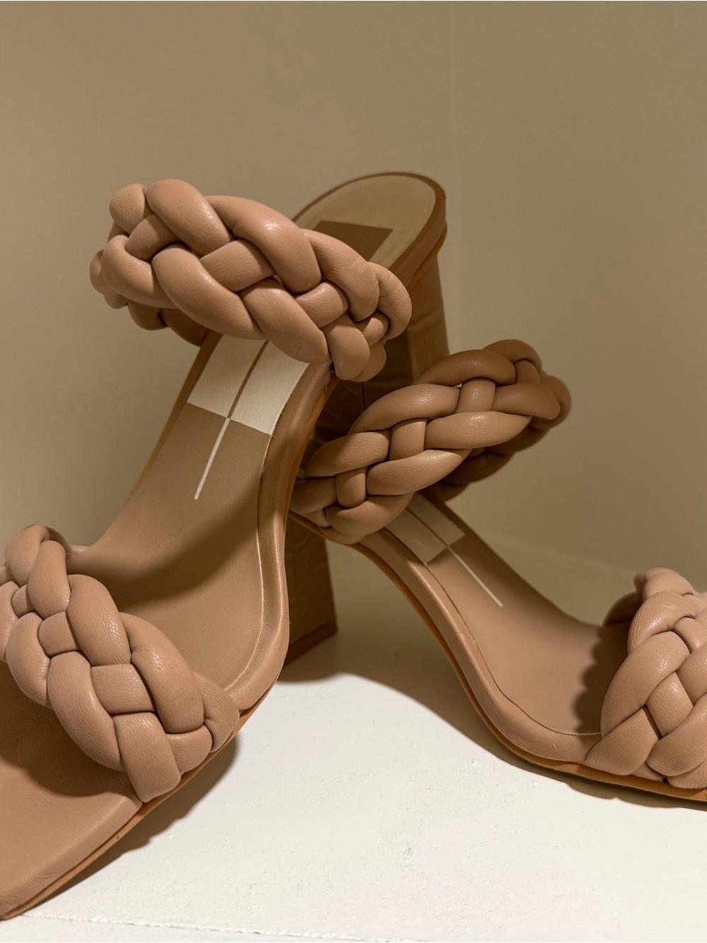 Dolce Vita Braided Double-Strap Block Heels - Tan